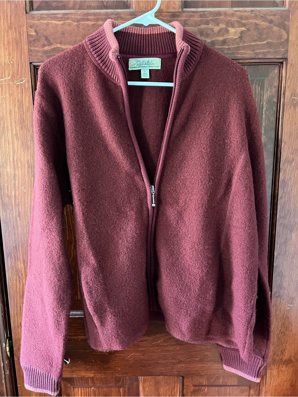 Cabela's Red Ribbed Wool Zip Cardigan